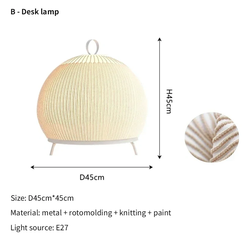 Modern Spanish Designer Knitted Fabric Pendant Lamp Cocoon Shaped Wabi Sabi Bedroom Bedside Living Room Desk Light Home Decor