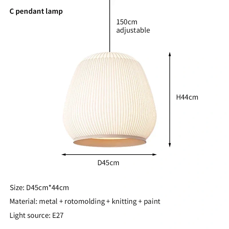 Modern Spanish Designer Knitted Fabric Pendant Lamp Cocoon Shaped Wabi Sabi Bedroom Bedside Living Room Desk Light Home Decor