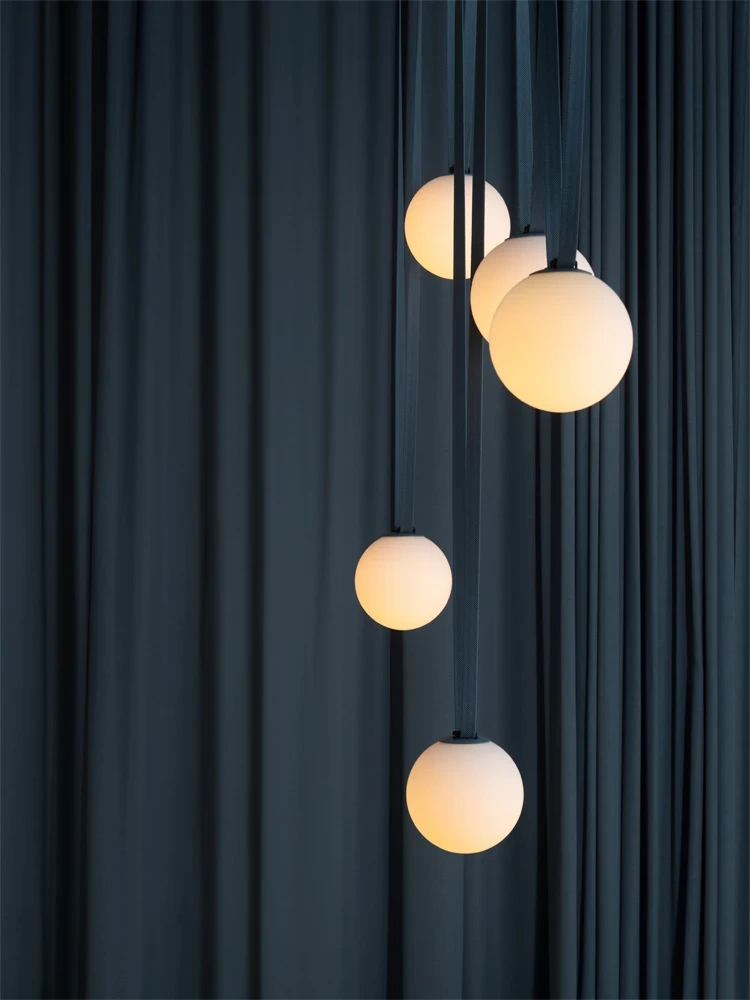 2024 Art Deco Dimmalbe Led Chandelier Lighting Orange Black Textile Glass Bubble Suspension Luminaire Lampen For Living Room