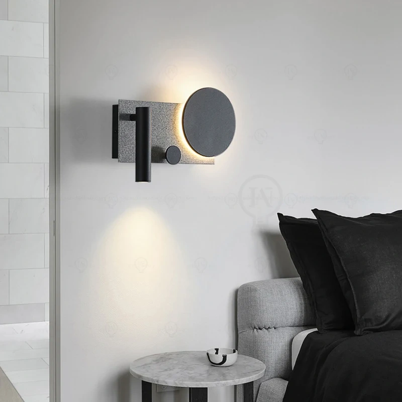 Bedroom bedside black wall lamp with switch and spotlight, simple and modern Nordic study wall lamp angle adjustable