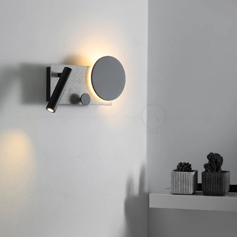 Bedroom bedside black wall lamp with switch and spotlight, simple and modern Nordic study wall lamp angle adjustable