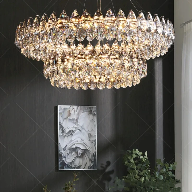 Round K9 Crystal Chandeliers For Living Room Crystal Large Lighting Dining Chrome Crystal Hanging Lamp Chandelier