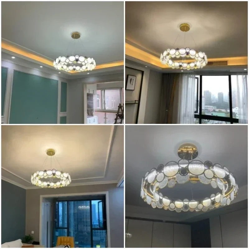 Nordic Luxury Gold Crystal Chandeliers Round Ring Led Pendant Lamp for Living Room Lustre Salon Design Luxe Home Decor Lighting