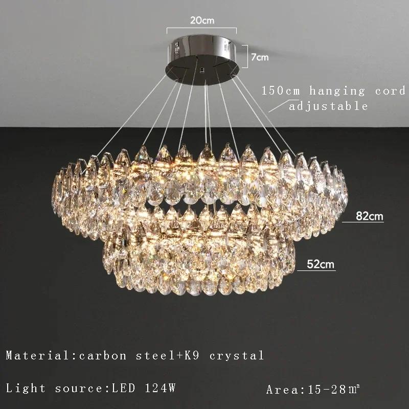 Round K9 Crystal Chandeliers For Living Room Crystal Large Lighting Dining Chrome Crystal Hanging Lamp Chandelier