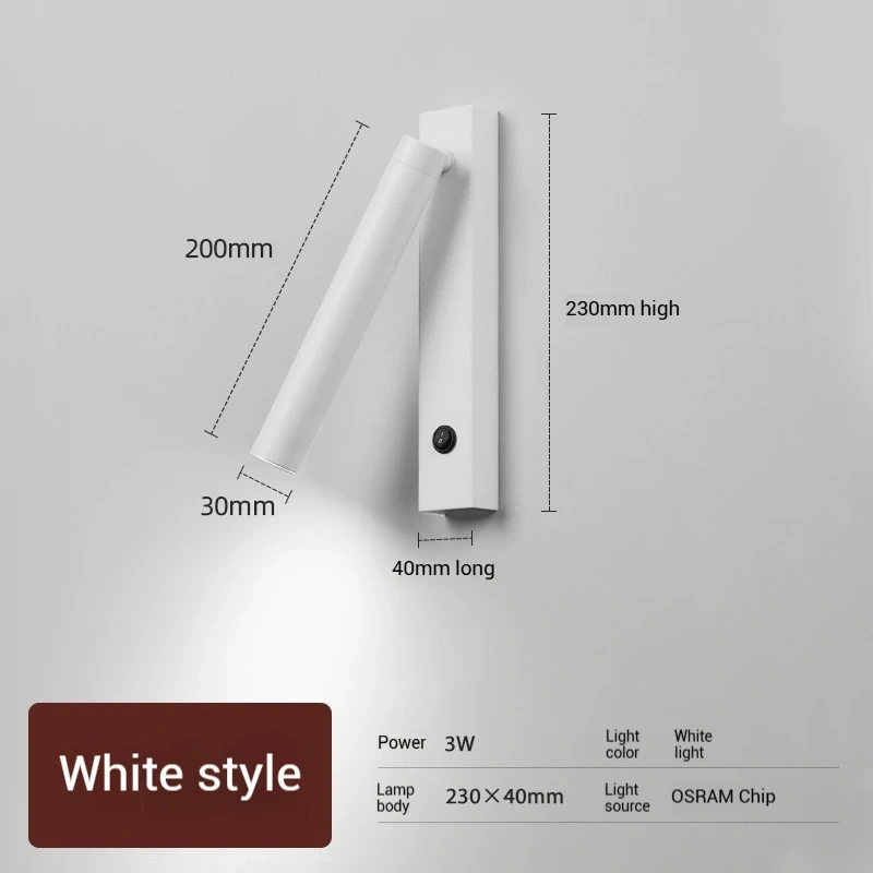 Minimalist Rotate Wall Sconce with Switch Home Decor Study Bedroom Bedside Reading Lamp Spotlight LED Adjustable Angle Wall Lamp