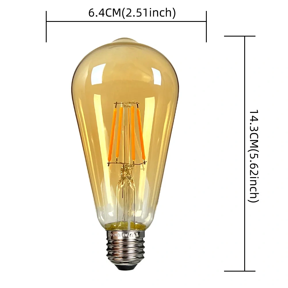 1PC Edison Retro LED Bulb, E27 Antique LED Filament Lamp 4W Decorative Bulb Amber Glass Antique Lamp 2700K NON Dimmable