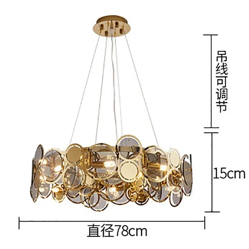 Nordic Luxury Gold Crystal Chandeliers Round Ring Led Pendant Lamp for Living Room Lustre Salon Design Luxe Home Decor Lighting