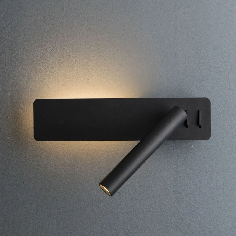 LED Wall Lamp Reading Light for Bedroom Hotel Headboard Night Book Lamp Rotation Bedside Wall sconce with 3W Spot Led Light