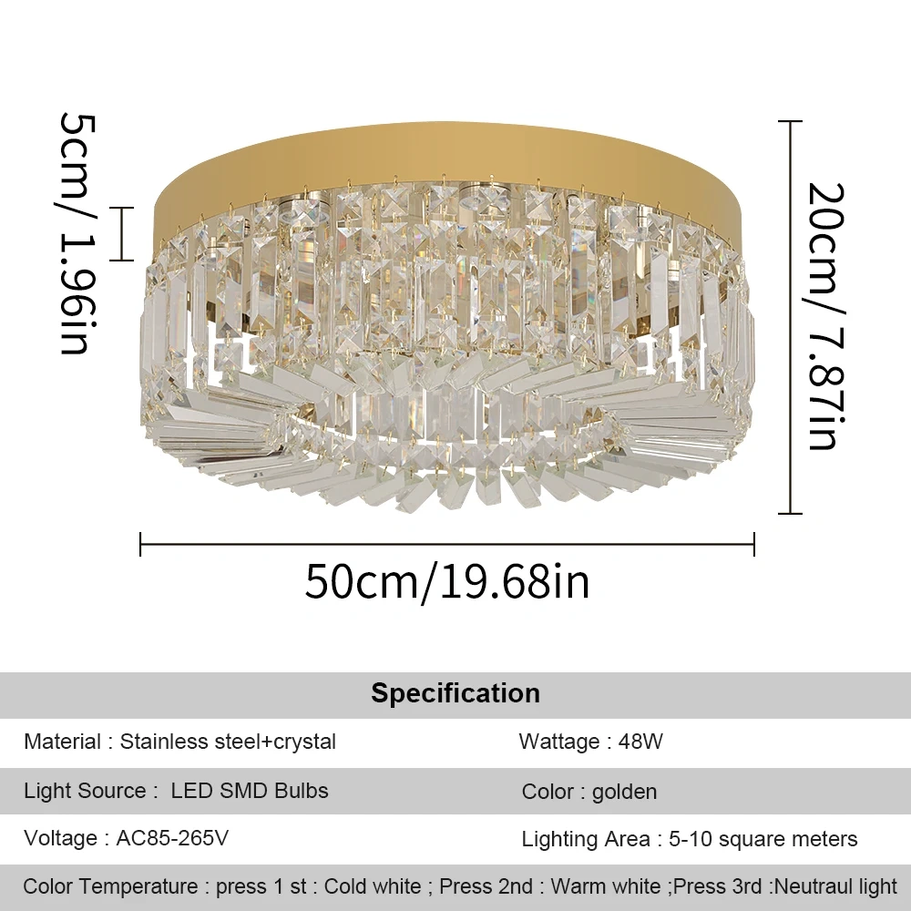 Crystal Ceiling Lamp Living Room Gold Luxury Modern Chandeliers Decoration Led Ceiling Lights Lighting Fixture Diameter 40 50cm