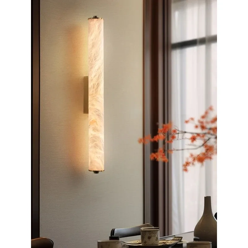 2025 Full Copper Spanish Natural Snowflake Marble LED Wall Lamp Modern Light Luxury Living Room Bedroom Bedside Balcony Lighting