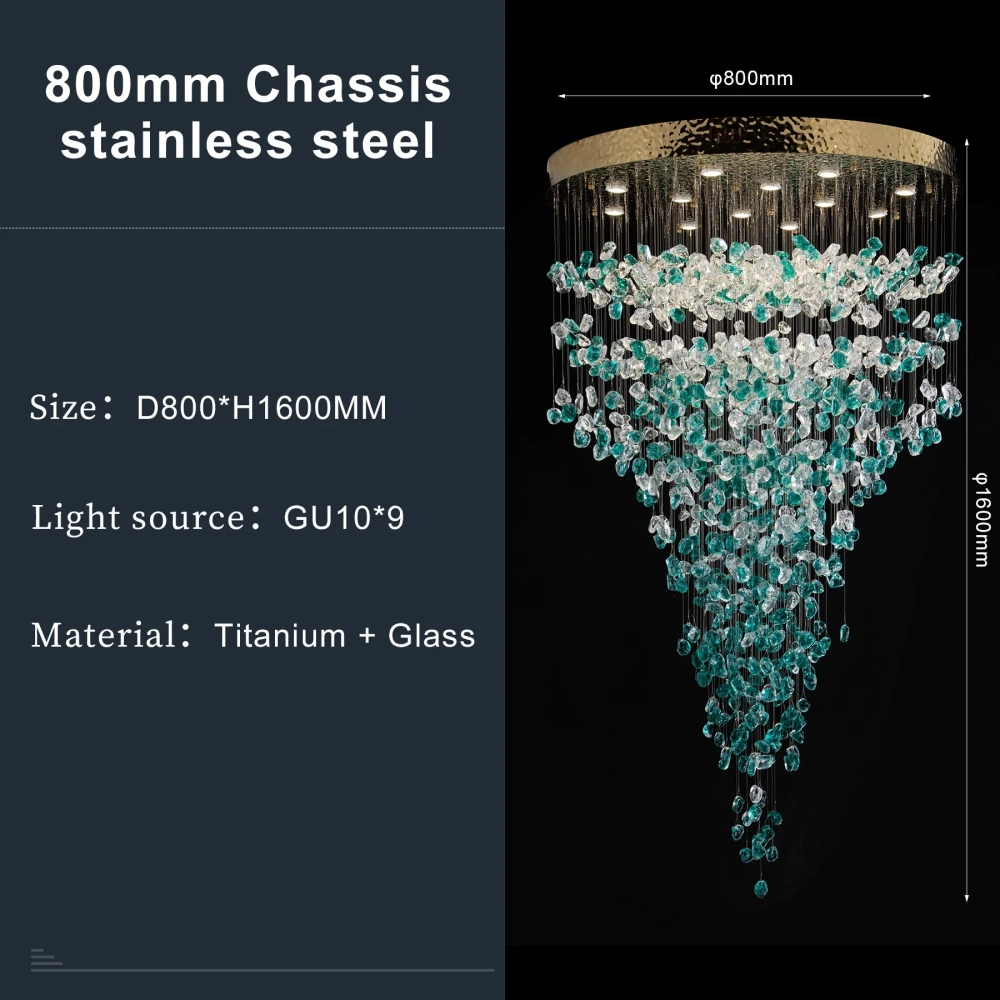 Luxury Large Green Crystal Stone Chandelier for Lobby Loft Staircase Project Modern LED Color Crystal Hanging Chandelier Custom