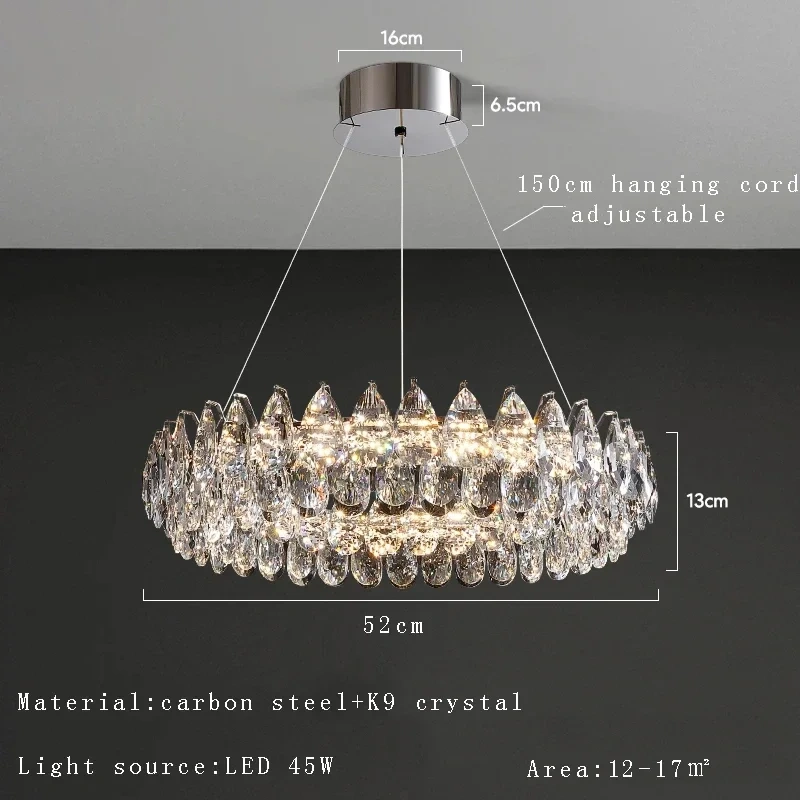 Round K9 Crystal Chandeliers For Living Room Crystal Large Lighting Dining Chrome Crystal Hanging Lamp Chandelier