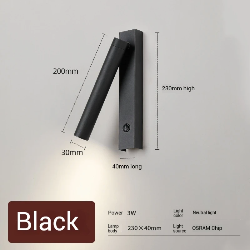 Minimalist Rotate Wall Sconce with Switch Home Decor Study Bedroom Bedside Reading Lamp Spotlight LED Adjustable Angle Wall Lamp