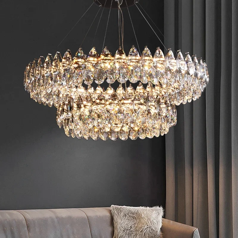 Round K9 Crystal Chandeliers For Living Room Crystal Large Lighting Dining Chrome Crystal Hanging Lamp Chandelier