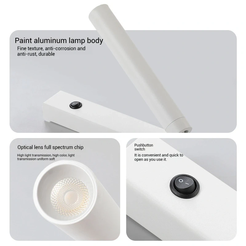 Minimalist Rotate Wall Sconce with Switch Home Decor Study Bedroom Bedside Reading Lamp Spotlight LED Adjustable Angle Wall Lamp