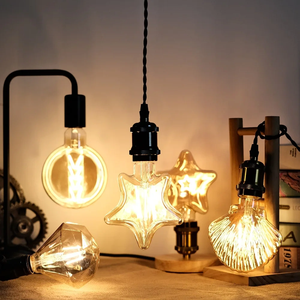 1PC Edison Retro LED Bulb, E27 Antique LED Filament Lamp 4W Decorative Bulb Amber Glass Antique Lamp 2700K NON Dimmable