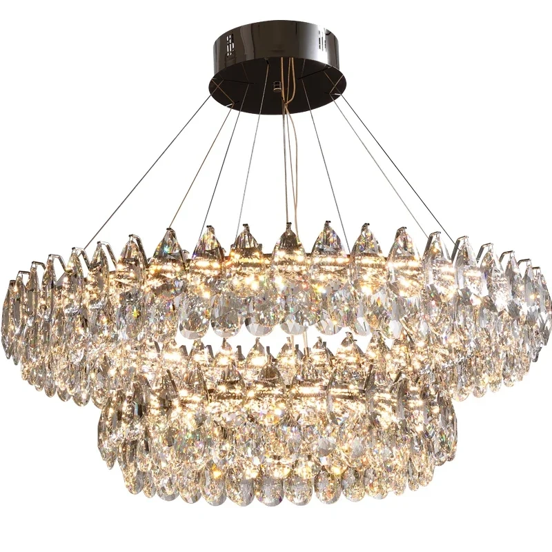 Round K9 Crystal Chandeliers For Living Room Crystal Large Lighting Dining Chrome Crystal Hanging Lamp Chandelier