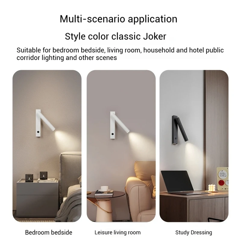 Minimalist Rotate Wall Sconce with Switch Home Decor Study Bedroom Bedside Reading Lamp Spotlight LED Adjustable Angle Wall Lamp