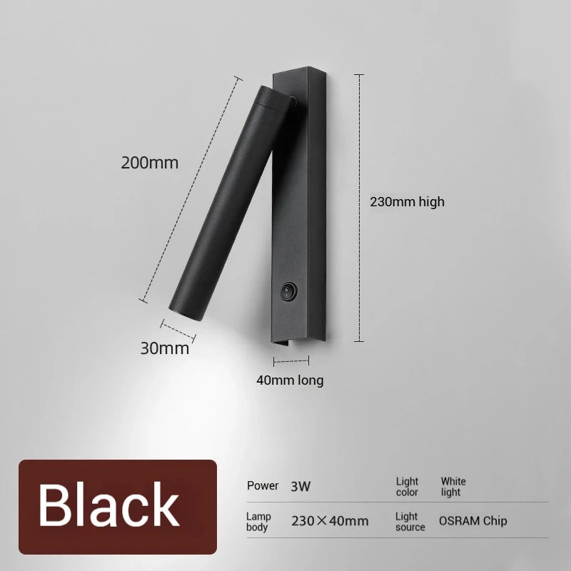 Minimalist Rotate Wall Sconce with Switch Home Decor Study Bedroom Bedside Reading Lamp Spotlight LED Adjustable Angle Wall Lamp