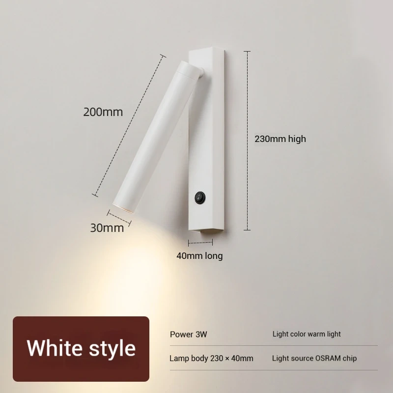 Minimalist Rotate Wall Sconce with Switch Home Decor Study Bedroom Bedside Reading Lamp Spotlight LED Adjustable Angle Wall Lamp