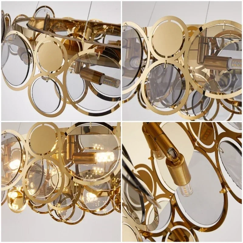 Nordic Luxury Gold Crystal Chandeliers Round Ring Led Pendant Lamp for Living Room Lustre Salon Design Luxe Home Decor Lighting