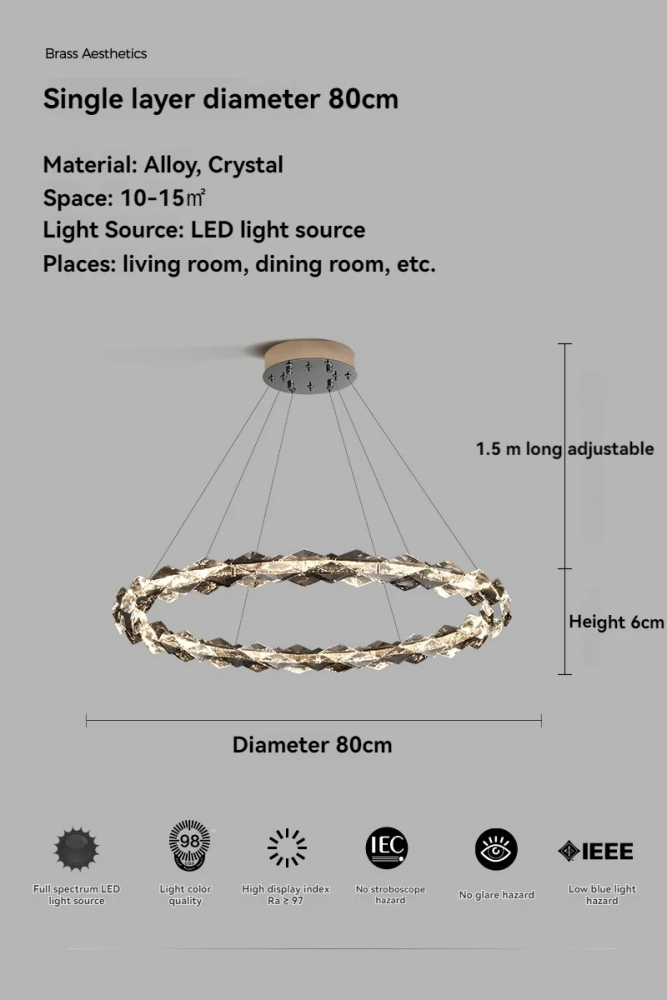 Modern Luxury Crystal Chandelier Round Ring Pendant Light for Living Dining Room Bedroom LED Hanging Lamp Home Decor Lighting