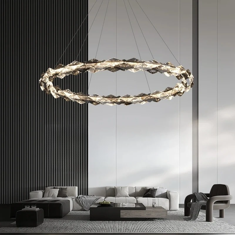 Modern Luxury Crystal Chandelier Round Ring Pendant Light for Living Dining Room Bedroom LED Hanging Lamp Home Decor Lighting