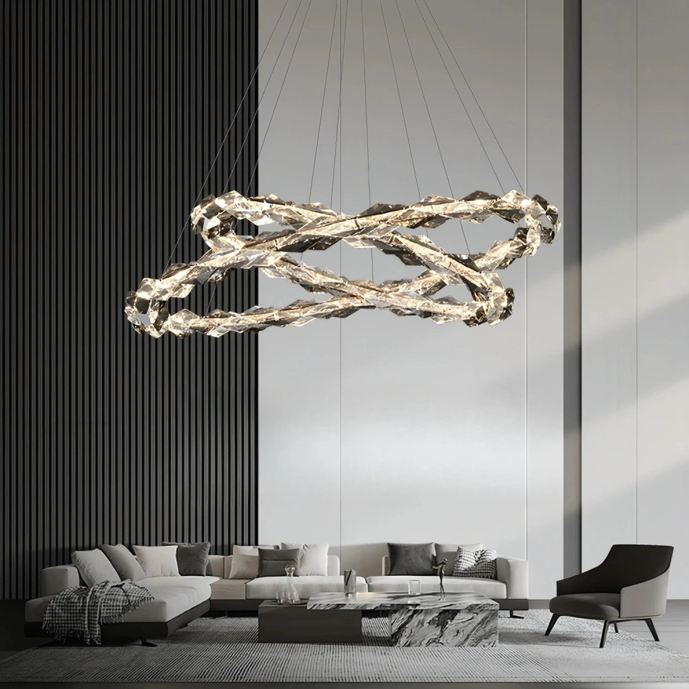 Modern Luxury Crystal Chandelier Round Ring Pendant Light for Living Dining Room Bedroom LED Hanging Lamp Home Decor Lighting