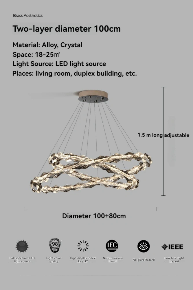 Modern Luxury Crystal Chandelier Round Ring Pendant Light for Living Dining Room Bedroom LED Hanging Lamp Home Decor Lighting