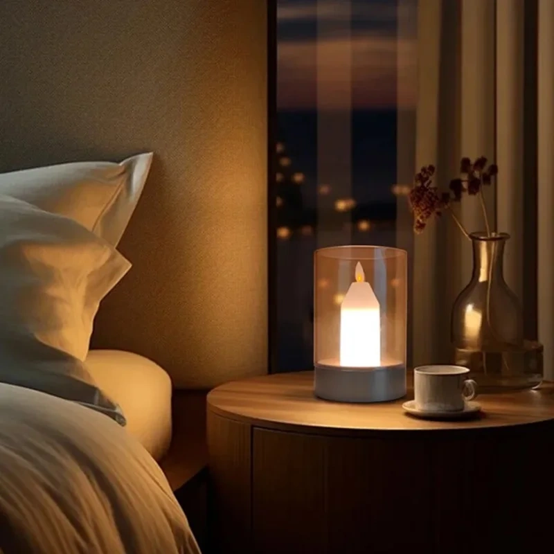 Rechargeable LED Candle Night Light Flameless Wick Candles Light Birthday Wedding Christmas Church Atmosphere Manual Sensor lamp