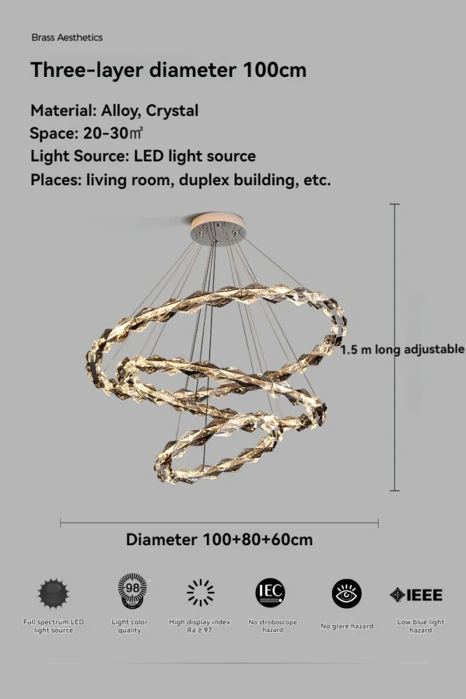 Modern Luxury Crystal Chandelier Round Ring Pendant Light for Living Dining Room Bedroom LED Hanging Lamp Home Decor Lighting