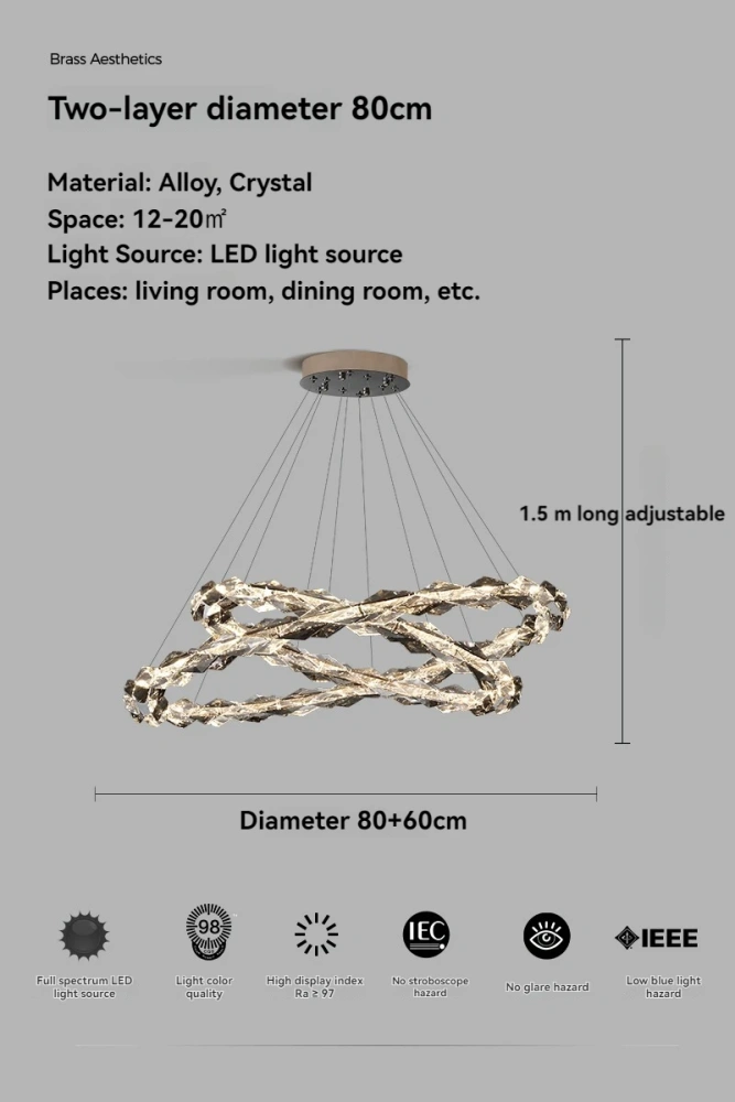 Modern Luxury Crystal Chandelier Round Ring Pendant Light for Living Dining Room Bedroom LED Hanging Lamp Home Decor Lighting