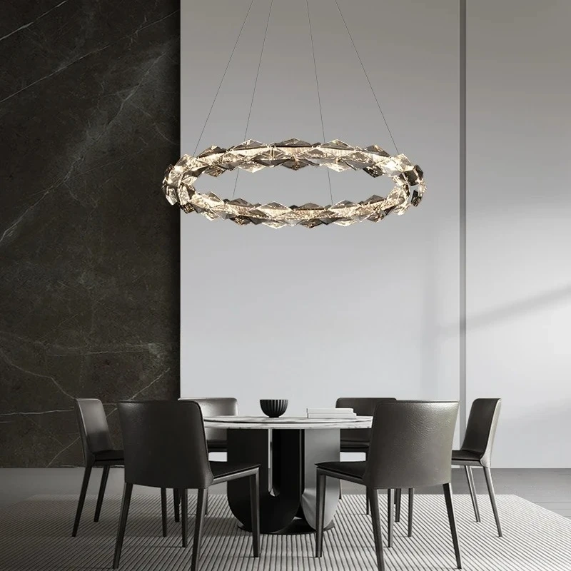 Modern Luxury Crystal Chandelier Round Ring Pendant Light for Living Dining Room Bedroom LED Hanging Lamp Home Decor Lighting