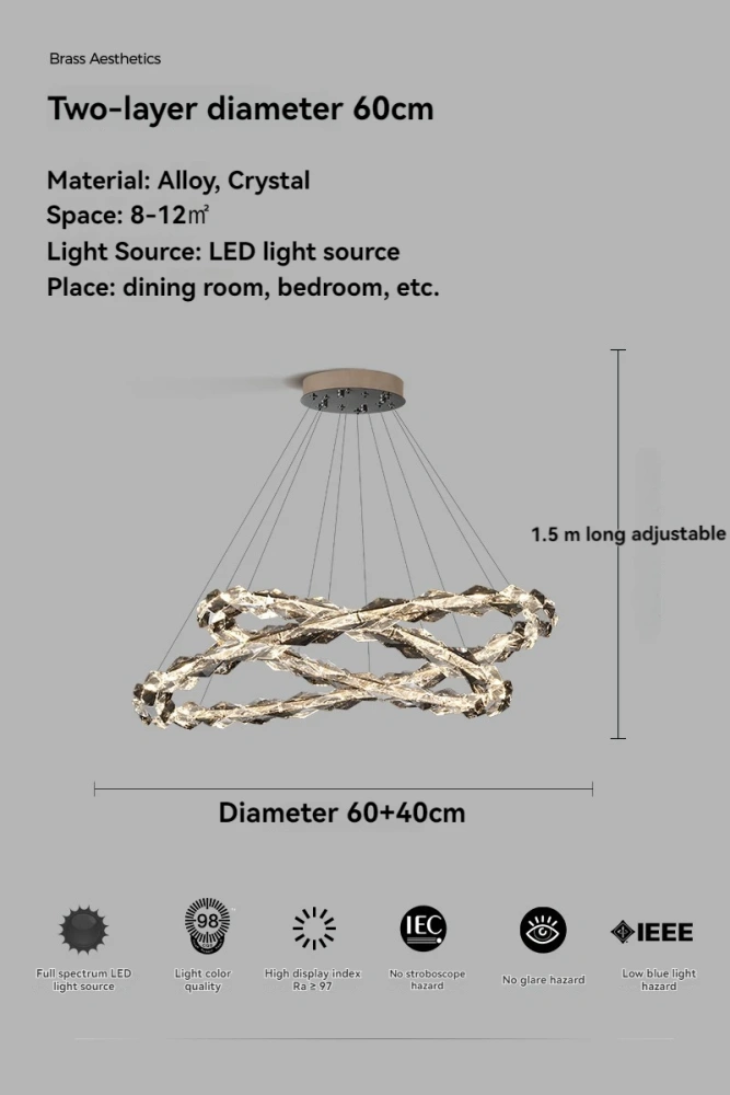 Modern Luxury Crystal Chandelier Round Ring Pendant Light for Living Dining Room Bedroom LED Hanging Lamp Home Decor Lighting