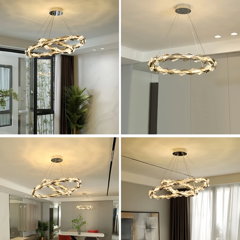 Modern Luxury Crystal Chandelier Round Ring Pendant Light for Living Dining Room Bedroom LED Hanging Lamp Home Decor Lighting