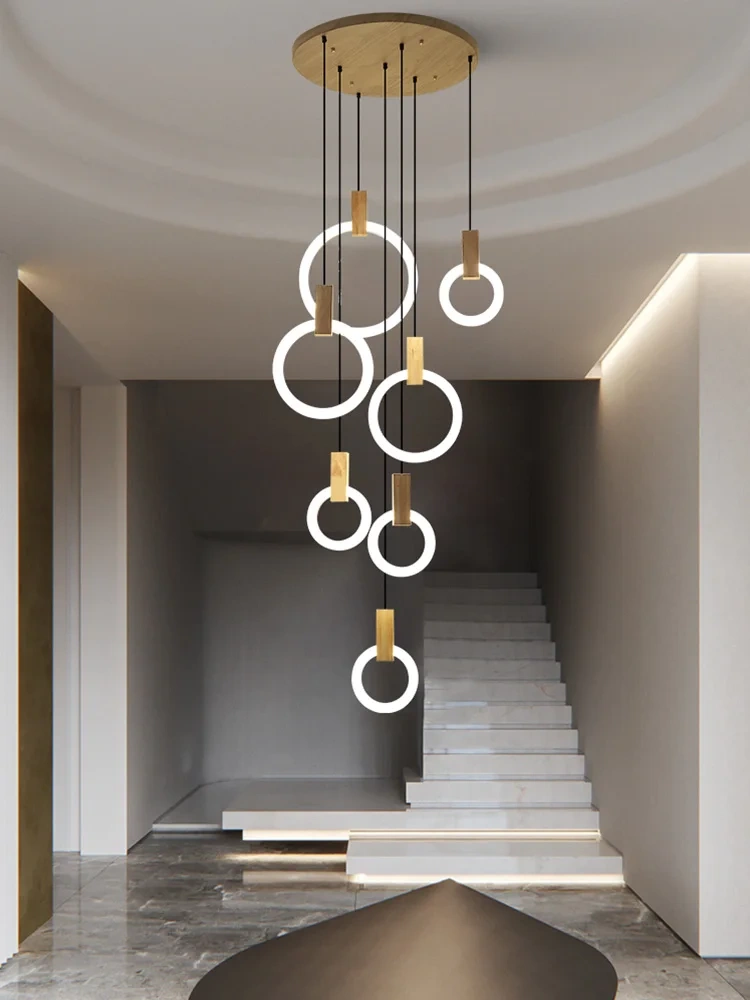 Solid Wood Ceiling Chandelier Stair Entrance Modern Bedroom Living Room Decorative Chandelier Art Kitchen Dining Room Home Lamp