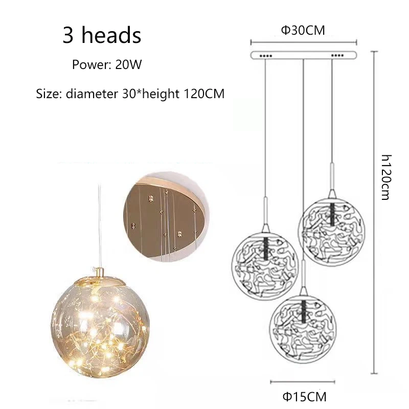 Modern LED Glass Ball Dimmable Chandelier Staircase Lustre Living Room Chandelier Lustre Home Decoration Ceiling Chandelier