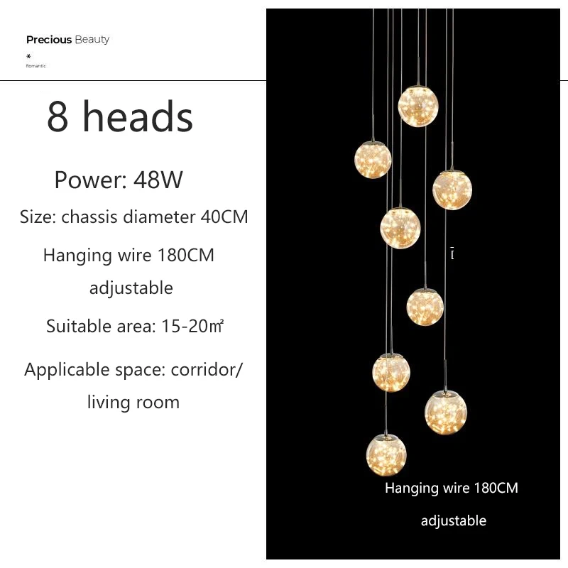 Modern LED Glass Ball Dimmable Chandelier Staircase Lustre Living Room Chandelier Lustre Home Decoration Ceiling Chandelier