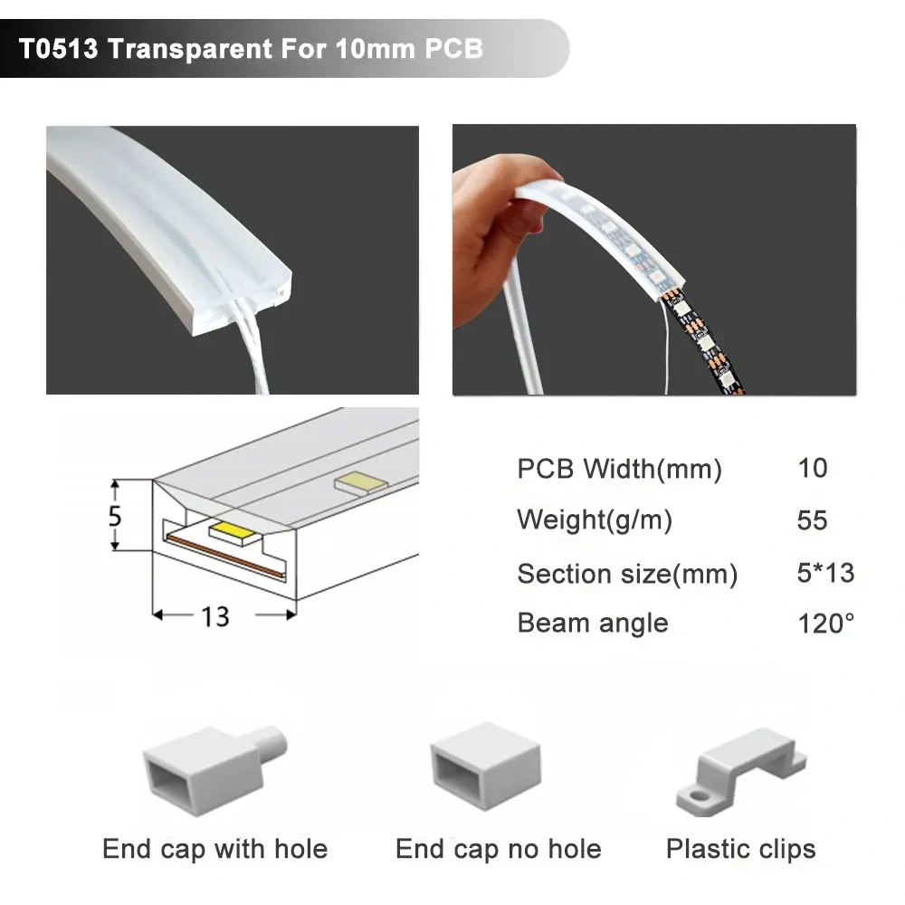 Waterproof Silicone Neon Cover Tube Flexible Soft Silica Gel for WS2811 WS2812B 5050 COB LED Strip Light Multiple Length 1m-5m