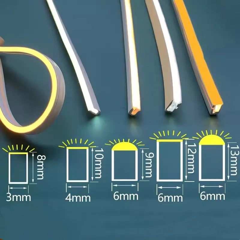 12V/24V Narrow Silicone Neon Tube Strip Light Embedded Flexible Silicon Gel Lamp for Aluminum Profile Cabinet Channel Baseboard