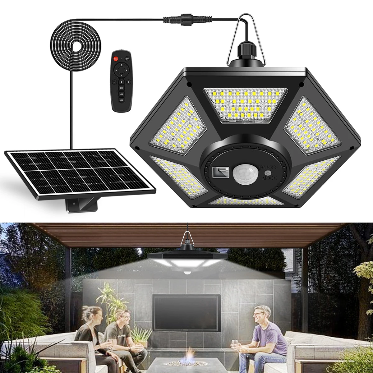 Solar Loop Lighting Solar Pendant Lights Outdoor Indoor with Remote 180LED Solar Shed Light ...