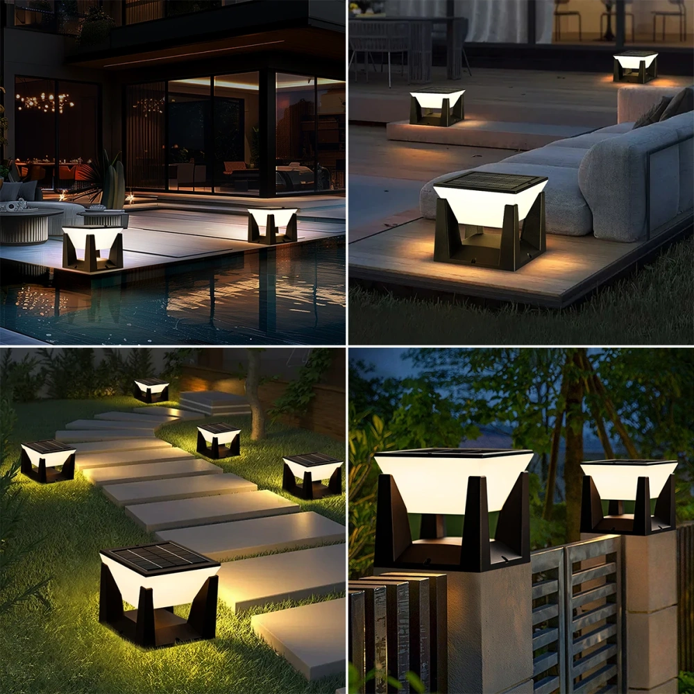 Solar Fence Deck Cap Lamp Outdoor Solar Post Pillar Lights Waterproof Landscape Column Lighting for Flat Surface Patio Yard Gard