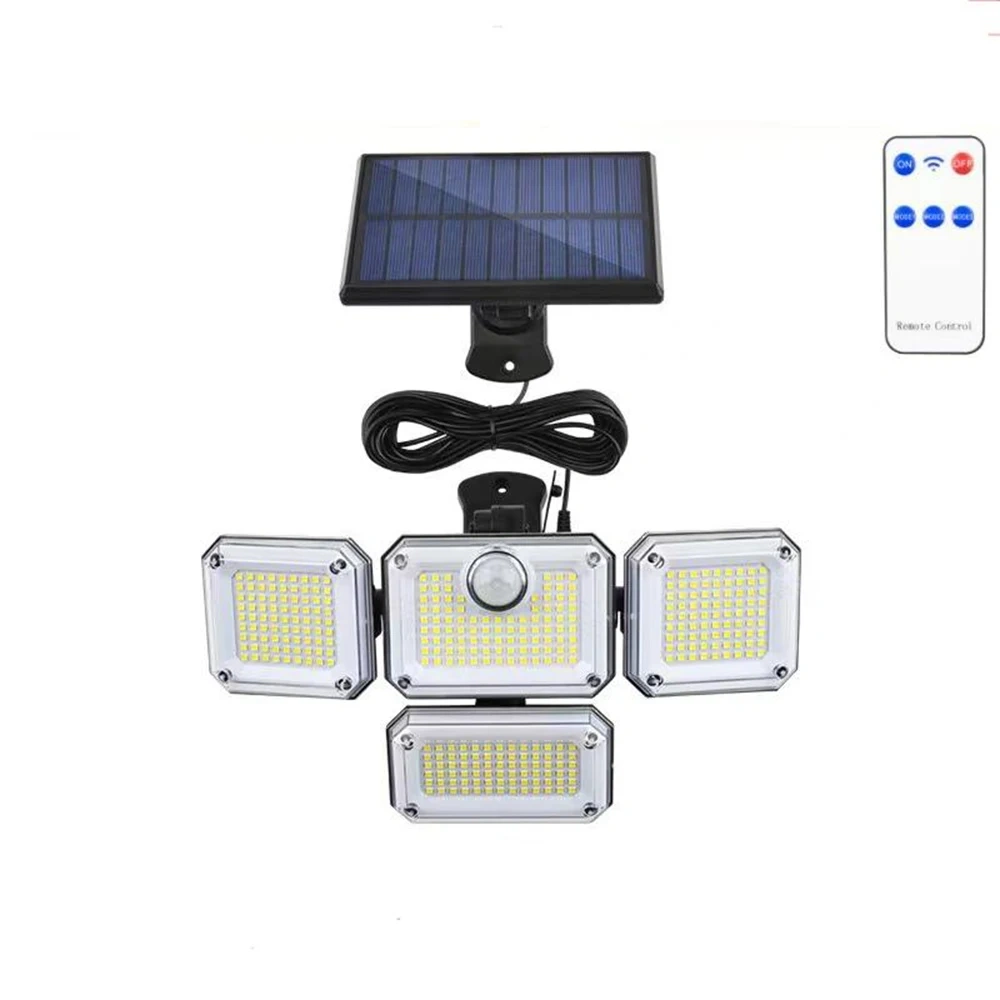 1 PACK Outdoor Motion Sensor Lamp, 4-Head Solar Power Light, 122 LED Solar Light, Flood Lights ,3000 Lumens,270° Lighting  Range