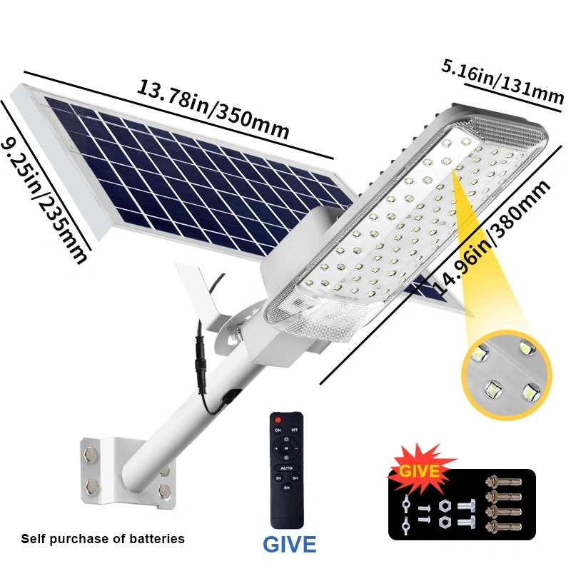 Solar Light High-Power 6500K LED Dusk to Dawn Waterproof LED Solar Street Light Backyard Street Lamps Security Flood Lighting