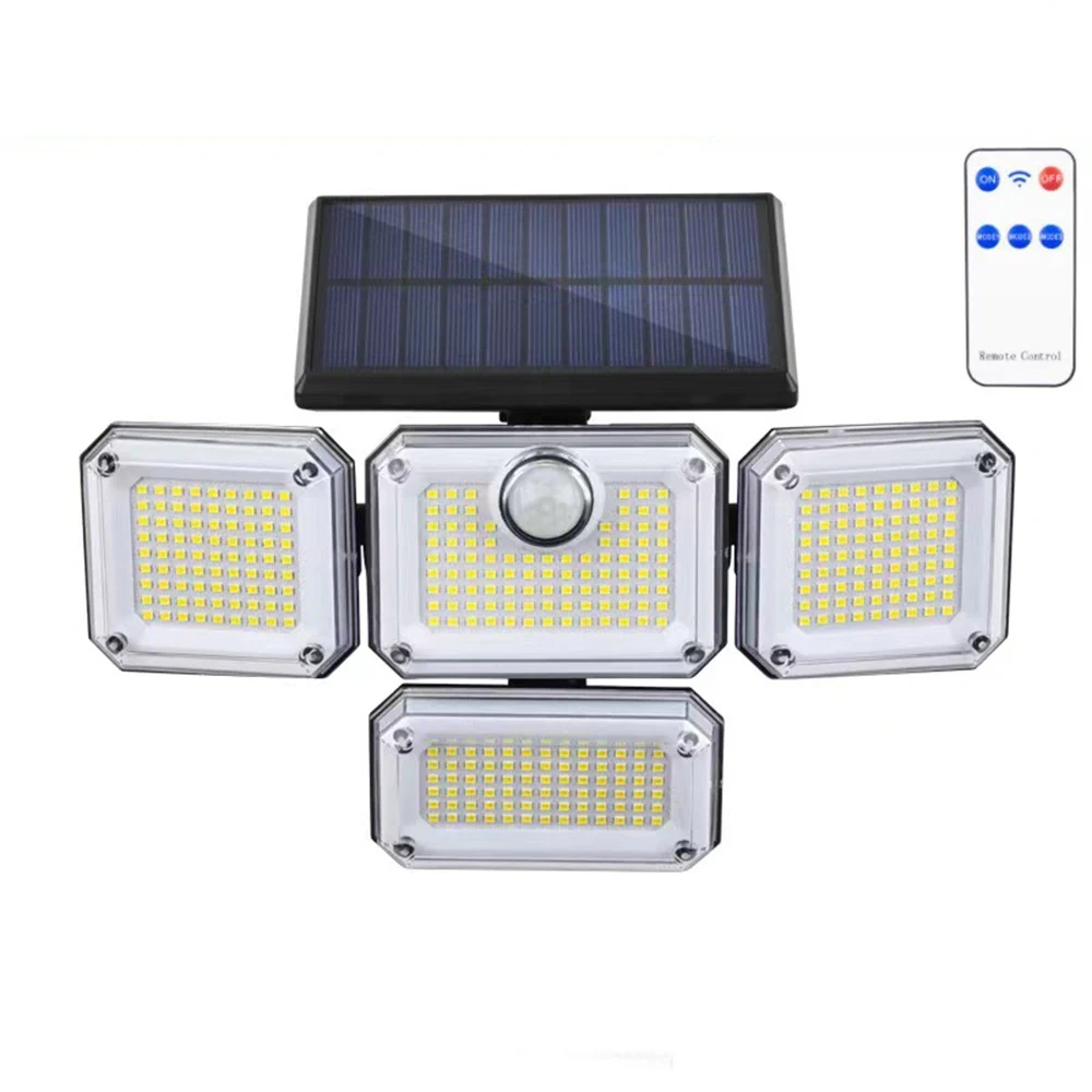 1 PACK Outdoor Motion Sensor Lamp, 4-Head Solar Power Light, 122 LED Solar Light, Flood Lights ,3000 Lumens,270° Lighting  Range