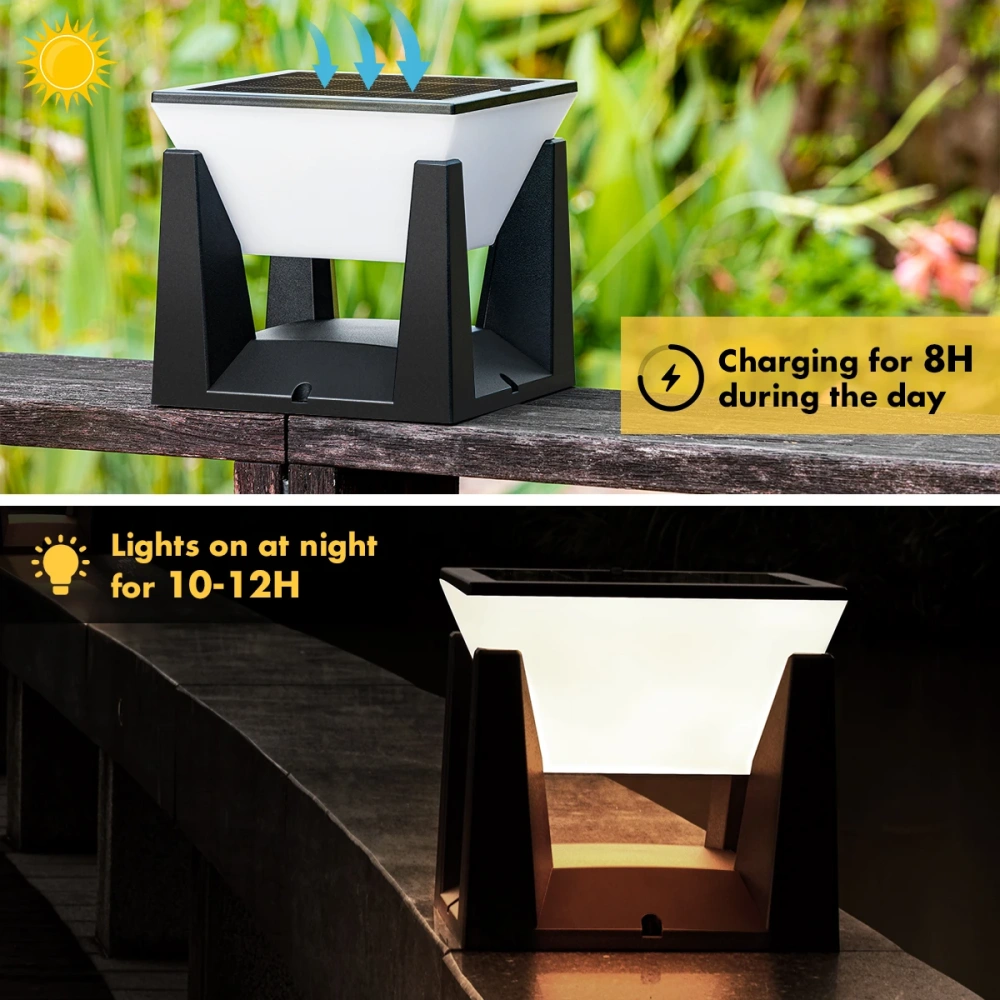 Solar Fence Deck Cap Lamp Outdoor Solar Post Pillar Lights Waterproof Landscape Column Lighting for Flat Surface Patio Yard Gard