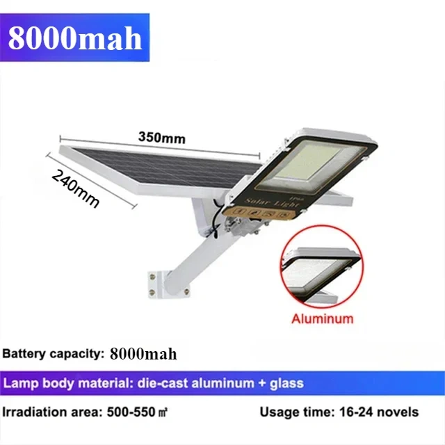 Aluminum 8000mah High Power Solar Light Outdoor Solar Street Light Waterproof Street Light For Garage Garden Terrace wall lamp