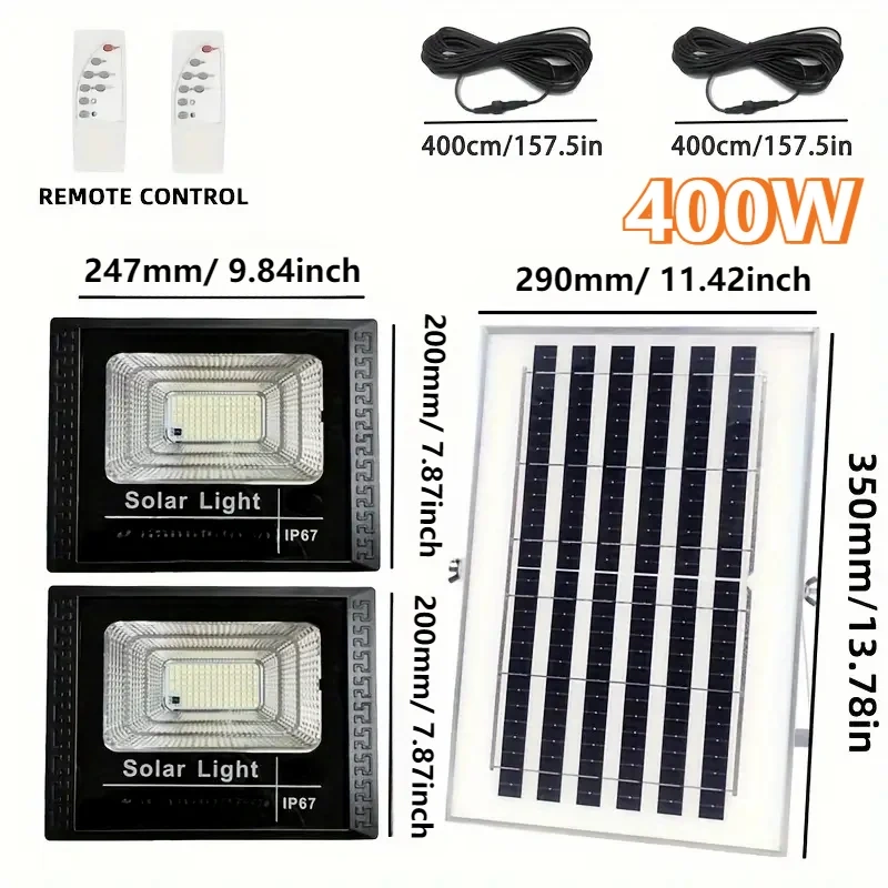 400W Led Solar Light High bright 2 Head Flood Light Waterproof Outdoor Garden wall light with Aluminum solar panel For garden