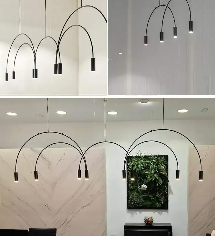 Minimalist Pendant lamp for Home Black Geometric Lines Dining Room Lighting Bedroom Pendant Lights Iron Art Indoor Lighting