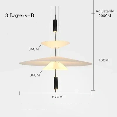 Italian Gold Pole Acrylic Lampshade Villa LED Chandelier Restaurant Bar Exhibition Hall Lighting Simple Layered Pendant Light